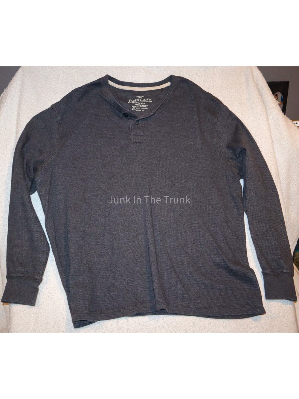 Faded Glory dark charcoal gray waffle-knit henley shirt